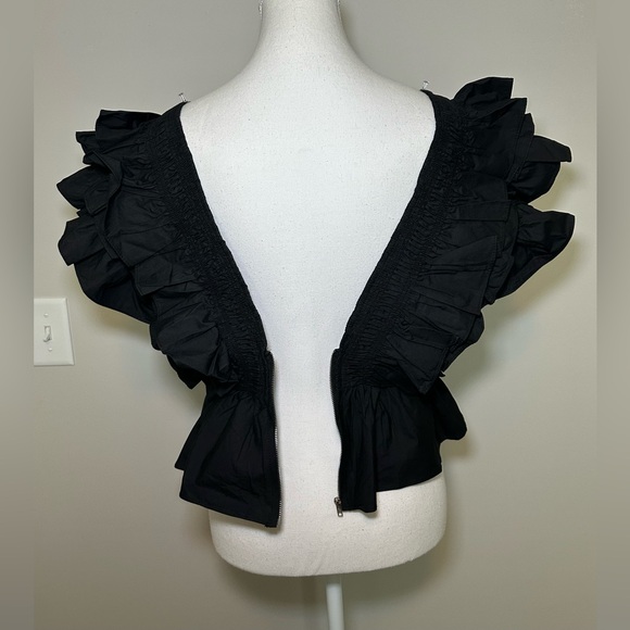 Nasty Gal ruffle pointed dramatic shoulder puff black peplum deep v-neck fashion - Picture 5 of 11